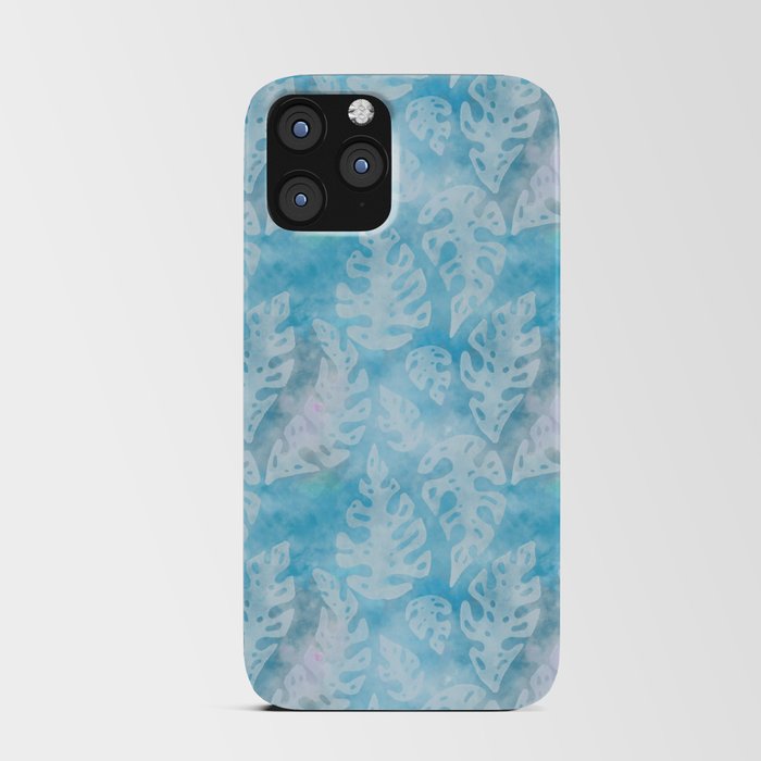 Blue Palm Leaves Batik Pattern iPhone Card Case