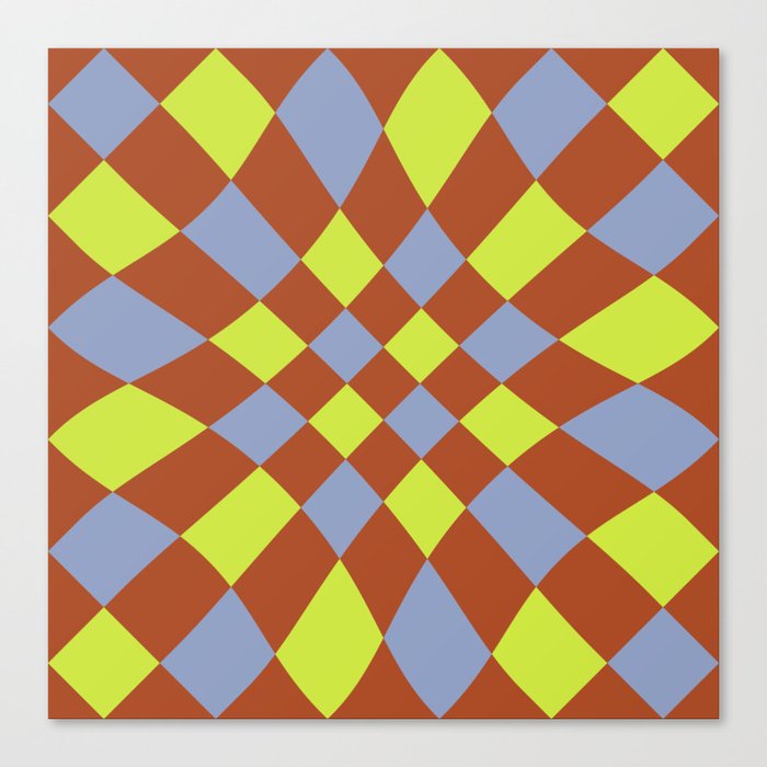 Distorted Tiles Pattern (Lime & Greyish Blue Color Palette) Canvas Print