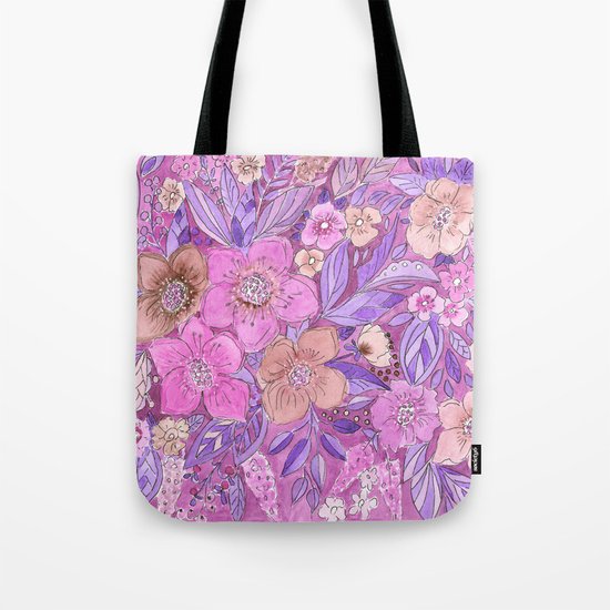 Watercolor . Pink flowers . Tote Bag