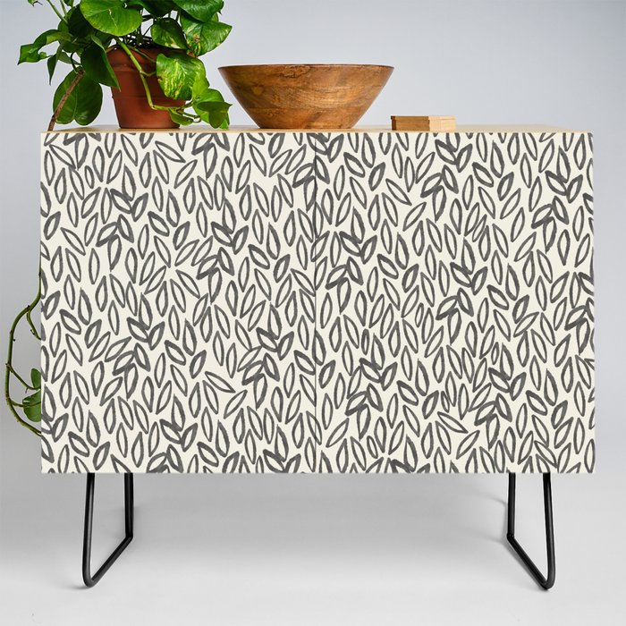 Organic Leaves Abstract Pattern in Charcoal Gray and Cream Credenza