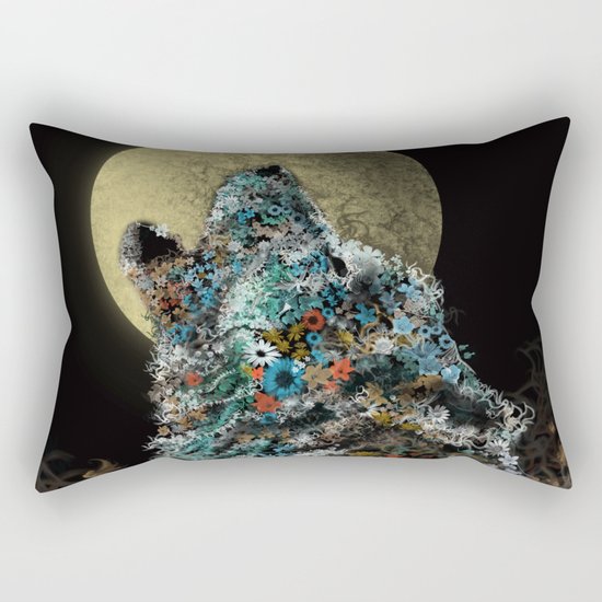 floral animals howling wolf Rectangular Pillow