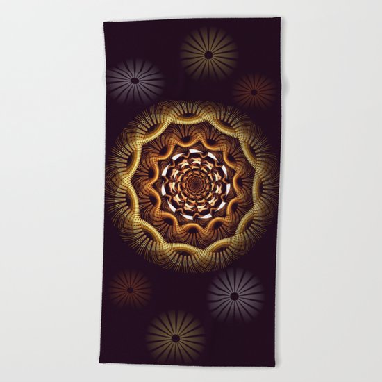 Golden curves and tribal patterns Beach Towel