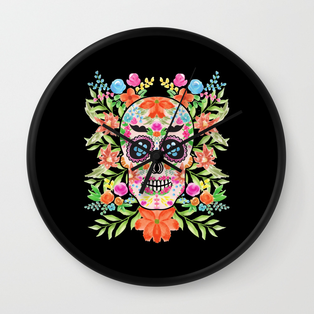 8" WALL CLOCK Sugar Skull #SN16 Dia de los Muertos Day of the Dead Halloween 