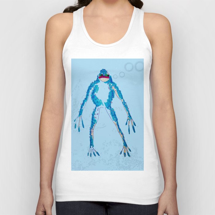 Frog world blue frog cottage core hand drawing Tank Top