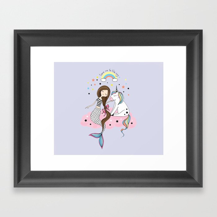 Mermaid & Unicorn Framed Art Print