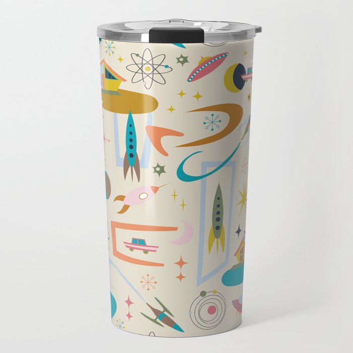 Mid Century Architecture in Space - Retro design in pastels on Cream by Cecca Designs Travel Mug