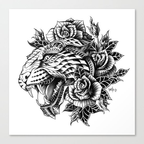 Ornate Leopard Black & White Variant Canvas Print
