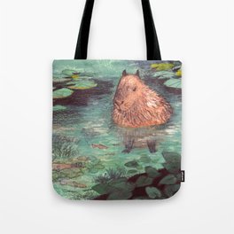 Capybara in the pond Tote Bag