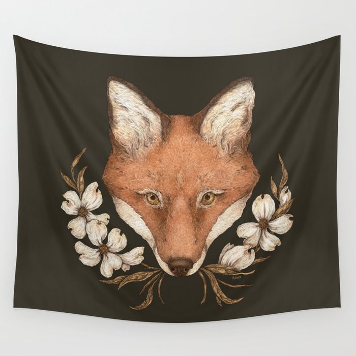 The Fox and Dogwoods Wall Tapestry