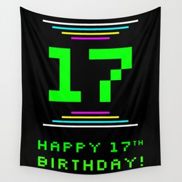 [ Thumbnail: 17th Birthday - Nerdy Geeky Pixelated 8-Bit Computing Graphics Inspired Look Wall Tapestry ]