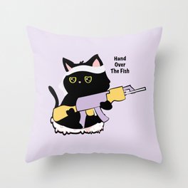 Cat Illustration - Funny Cat - Cat Gun Throw Pillow