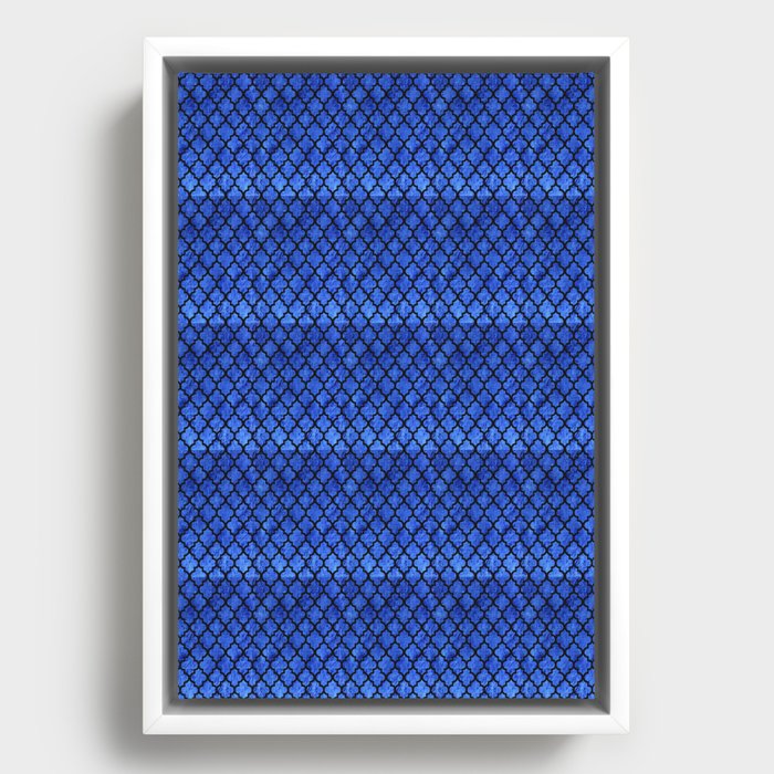 Quatrefoil Pattern Black Outline On Blue Framed Canvas