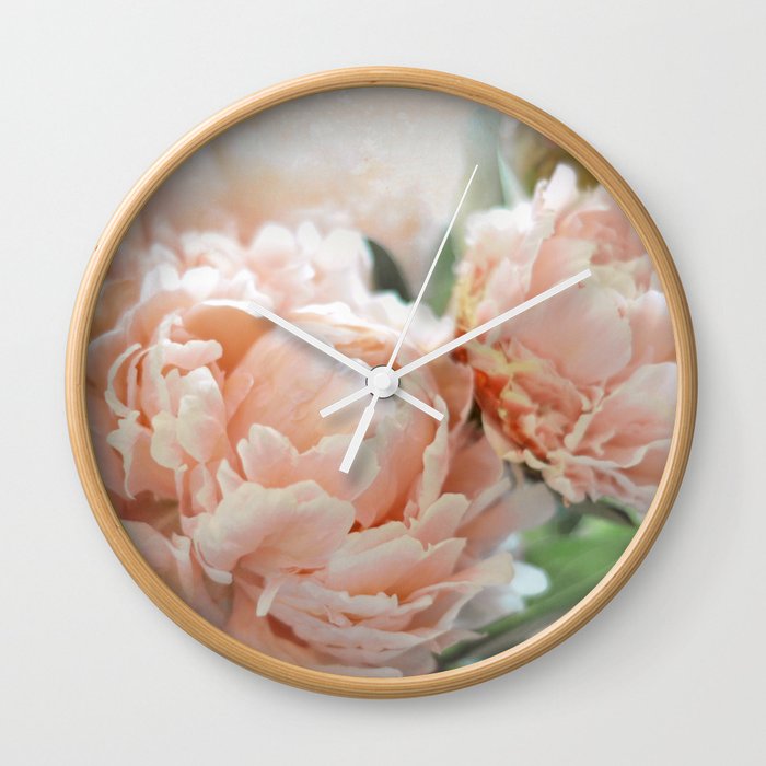 Peach Peonies Wall Clock