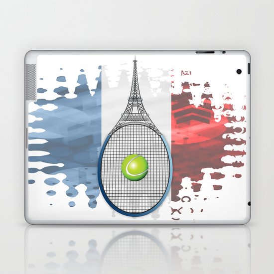 Racquet Eiffel Tower with French flag colors in background Laptop & iPad Skin
