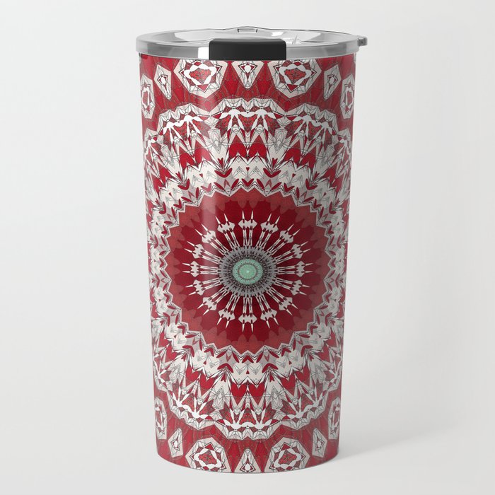 Red White Bohemian Mandala Design Travel Mug