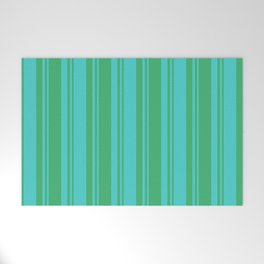 [ Thumbnail: Turquoise and Sea Green Colored Lined Pattern Welcome Mat ]