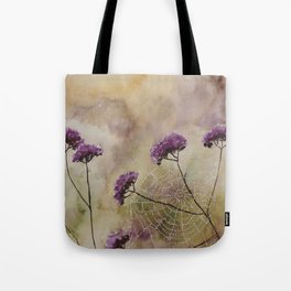 Purple Wild Flowers & Spider Web Watercolour Painting Tote Bag