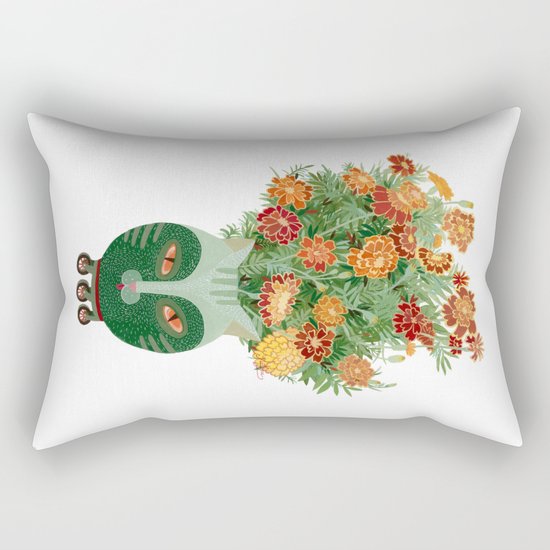 Marigolds in cat face vase Rectangular Pillow