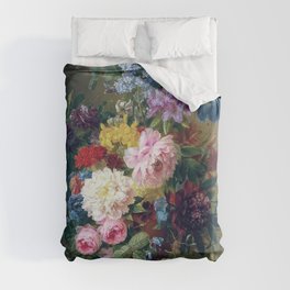 Arnoldus Bloemers - Flowers with Fruit and a Bird's Nest on a Marble Ledge Duvet Cover