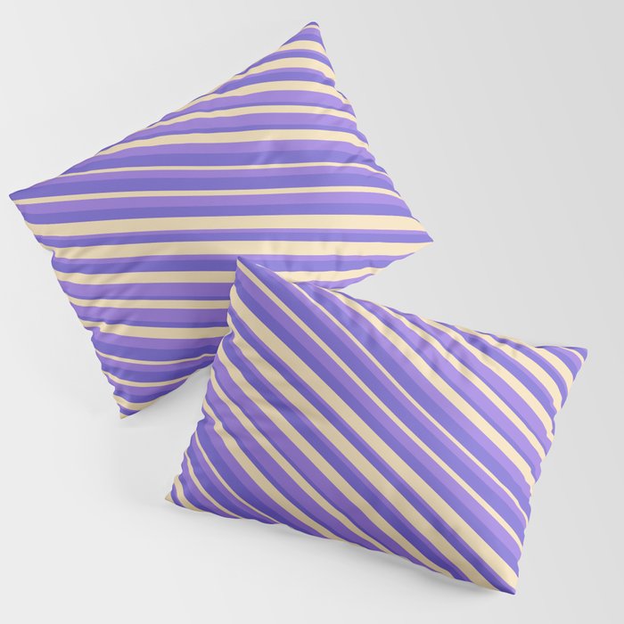 Purple, Slate Blue, and Tan Colored Striped Pattern Pillow Sham