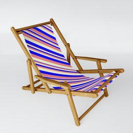 [ Thumbnail: Blue, Light Coral, and Light Yellow Colored Stripes Pattern Sling Chair ]