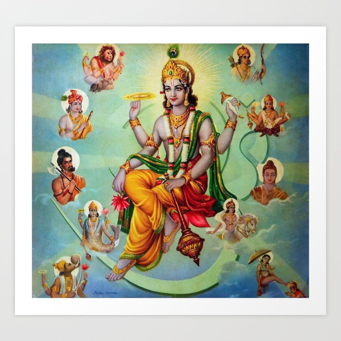 Vishnu Surrounded by his Avatars Art Print