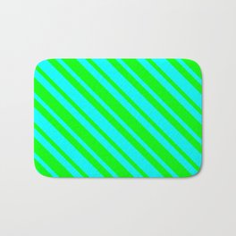 [ Thumbnail: Lime & Aqua Colored Lines/Stripes Pattern Bath Mat ]