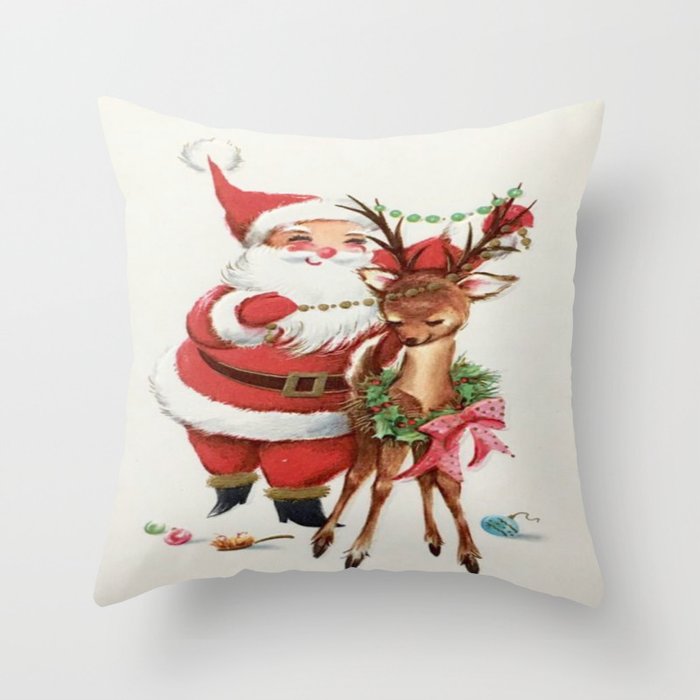 Santa and reindeer Throw Pillow