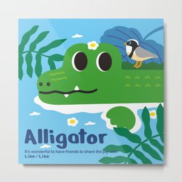 Like per Like Hi, baby alligator art print Metal Print | Forefoot, Leaf, Brightenergy, Blue, Babyroom, Alligator, Likeperlike, Unique, Green, Kidsroom 