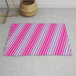 [ Thumbnail: Deep Pink and Light Blue Colored Lined/Striped Pattern Rug ]