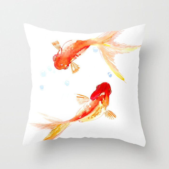 Goldfish, Two Koi Fish, Feng Shui, yoga Asian meditation design Throw Pillow