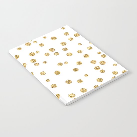 Gold glitter confetti on white - Metal gold dots Notebook