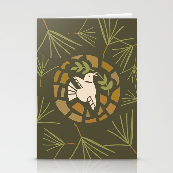 Green Pine Forest Peace Dove Stationery Cards