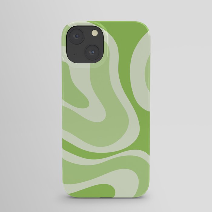 Modern Retro Liquid Swirl Abstract in Light Lime Green iPhone Case