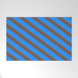 [ Thumbnail: Blue & Brown Colored Lined/Striped Pattern Welcome Mat ]