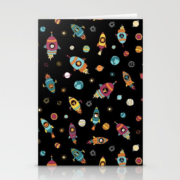 Space Ship Animals Seamless Pattern Stationery Cards