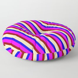 [ Thumbnail: Blue, Fuchsia, Maroon, and Tan Colored Lined Pattern Floor Pillow ]