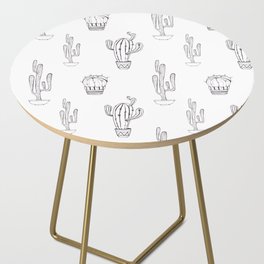 A pattern of black and white cacti painted with black ink Side Table