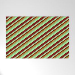 [ Thumbnail: Dark Goldenrod, Dark Sea Green, Green & Maroon Colored Lined Pattern Welcome Mat ]