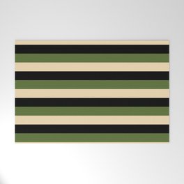 [ Thumbnail: Dark Olive Green, Tan & Black Colored Striped/Lined Pattern Welcome Mat ]