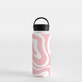 Modern Retro Liquid Swirl Abstract Pattern in Soft Pink Blush and White Water Bottle