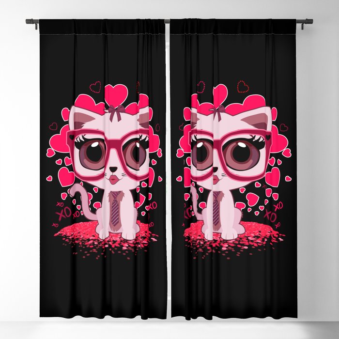 Valentine's Day Kitten Blackout Curtain