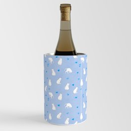 White Cats With Blue Hearts Pattern/Light Blue Background Wine Chiller