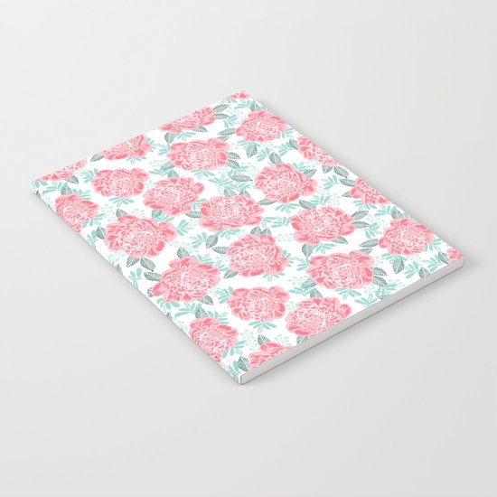 Peony Floral flower garden nature illustration painting free spirit boho college girly pink pastel Notebook