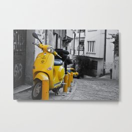 YELLOW MOTORCYCLE SCOOTER IN VINTAGE STREET Metal Print