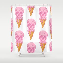 Pink skull - ice cream. Seamless pattern background. White background. Shower Curtain