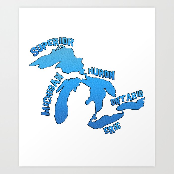 Great Lakes Outline of all 5 Lakes Art Print