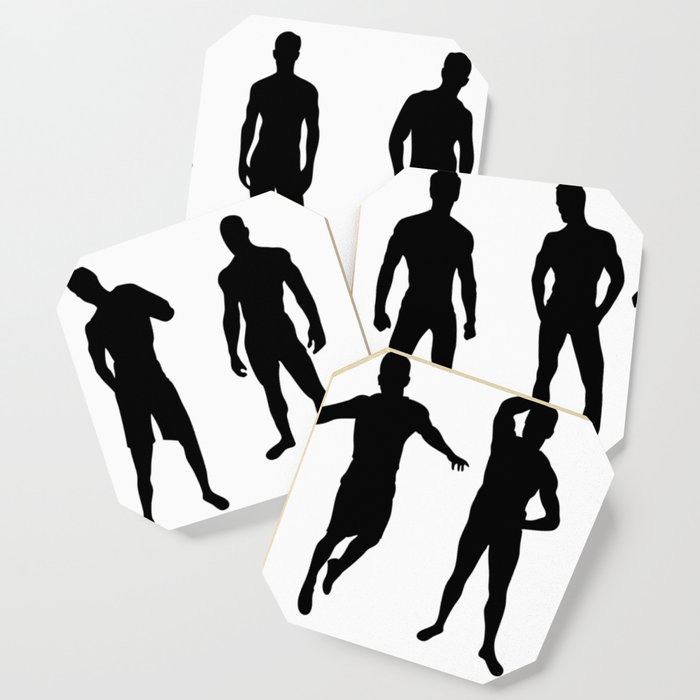 Set of 12 sexy men silhouettes on white background Coaster