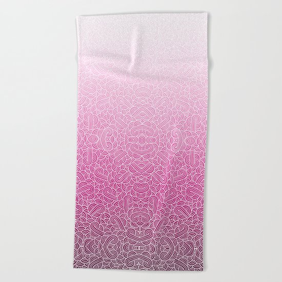 Ombre pink and white swirls doodles Beach Towel