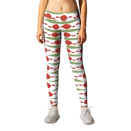 Minimalist Holiday Pattern of Dots and Stripes in Christmas Red and Green Leggings | Stripes, Holiday, Minimal, Greenandred, Dashes, Christmas, Green, Shapes, Redandgreen, Graphicdesign 